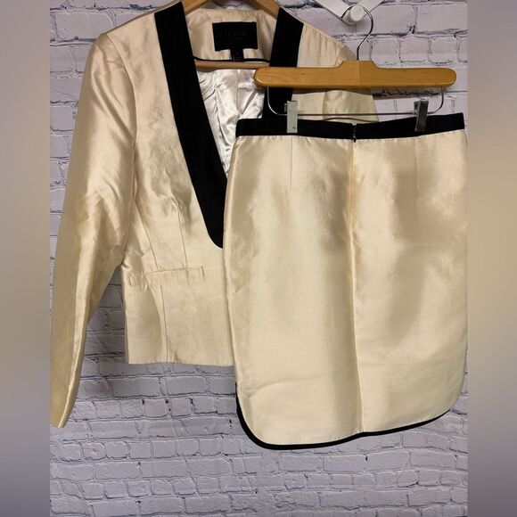 J Crew Collection Silk Tuxedo Black Cream Chic Formal Wedding Jacket 8 Skirt 6 - Picture 2 of 16